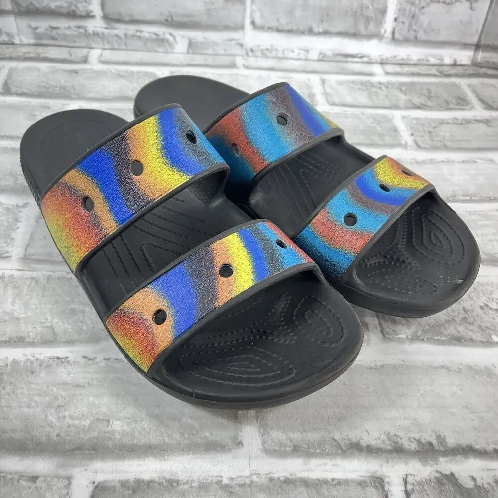 Crocs Unisex Classic Rainbow Pride Two Strap Slide Sandals Men 9 /Women 11